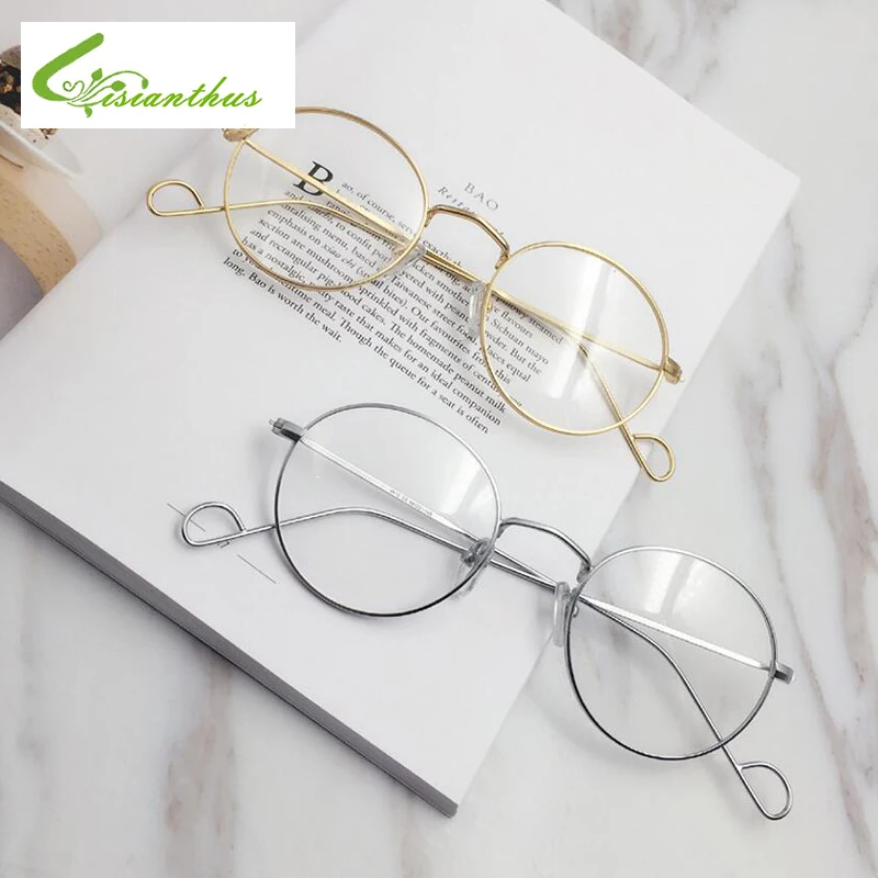 

2019 Retro Round Women Punk Plain Glasses Frame Brand Designer Fashion Men Square Metal Frame Vintage Clear Lens Eyeglasses