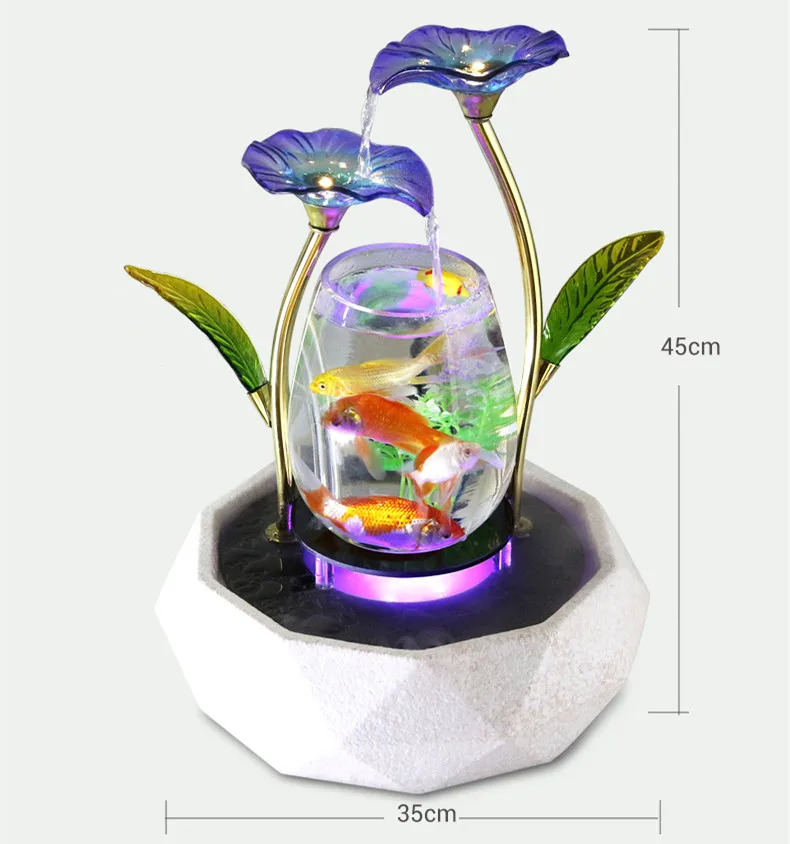 Tabletop Water Feature Lotus Fountain Waterfall Cascade Indoor Decoration Aquarium Zen Humidifier Meditation LED light fish tank