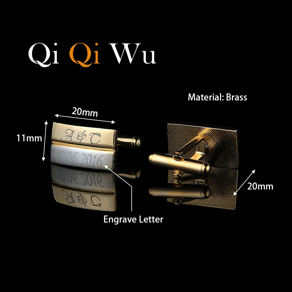 Qi Wu новые золотые персонализируемые запонки свадебные Женихи мужские Выгравированные французские манжеты персонализированные бизнес подарки золотые мужские украшения