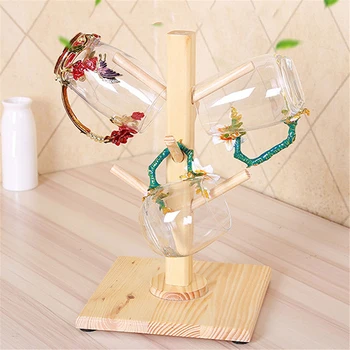 

Creative Wooden Color Drain Cup Holder Kitchen Glass Storage Tool Storage Tray Home Accessories