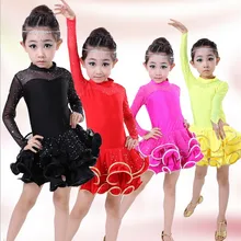 Детское Черное и красное балетное платье с длинными рукавами и кружевом и блестками для латинских танцев платье для сцены для девочек Vestido De Baile