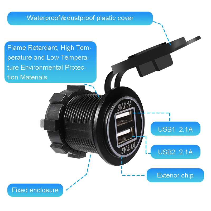 12-24 V 4.2A Dual USB Автомобильное Зарядное устройство 2 Порты и разъёмы Мощность выход Автомобильное USB разъем для Авто Грузовик Мотоцикл лодка Зарядное устройство