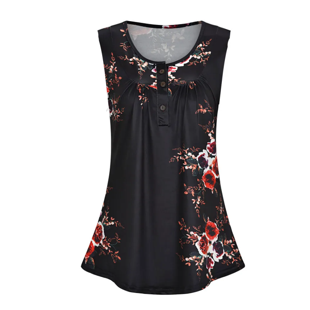 Women Floral Print Tank Top Sleeveless Casual O-Neck Top Vest Tank Ladies Female Summer Shirt Camis Top Beachwear Clothes