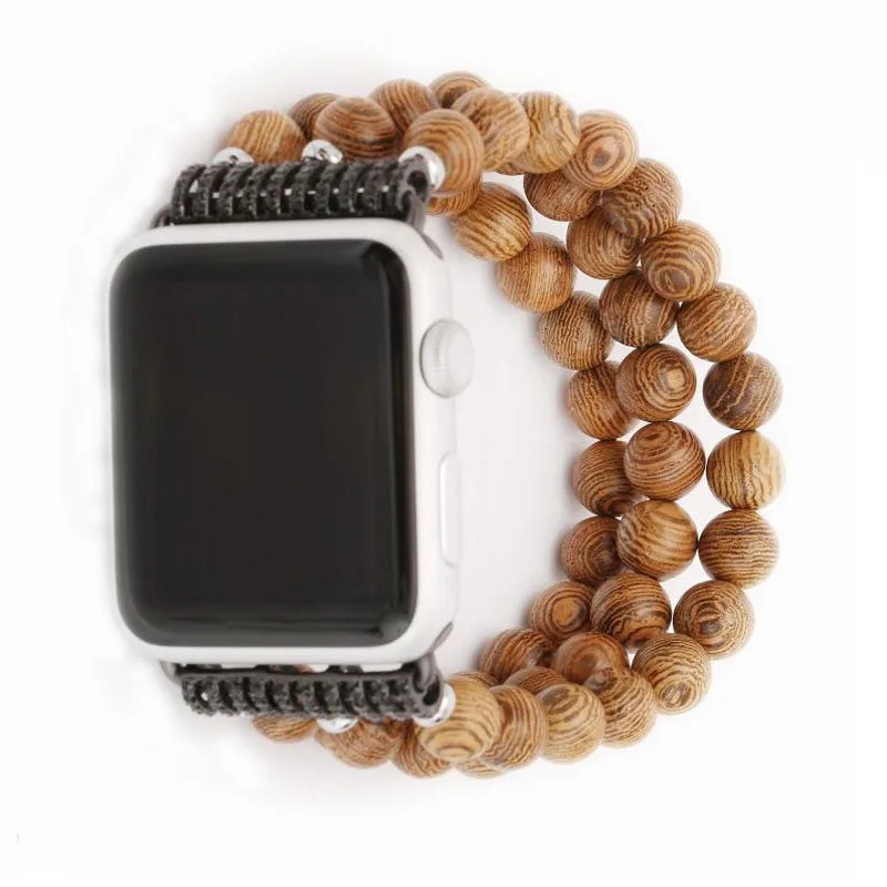 

GRACE LOVE Casual Holiday Party wooden hand bead retro valley string apple men women iWatch watchband bracelet strap 38mm 42mm