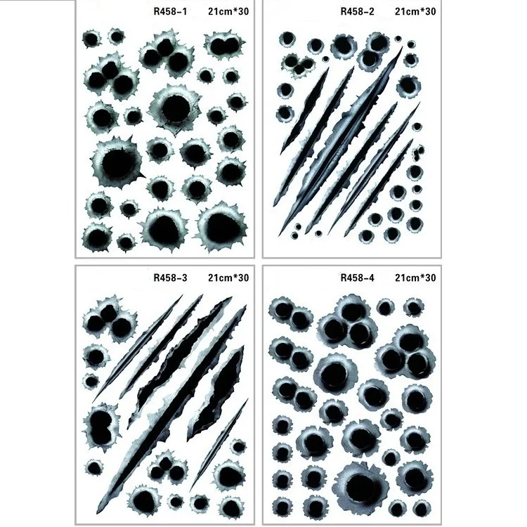 3D Поддельные пулевые отверстия пулевые пушки, автомобильные наклейки, креативные забавные шлемы наклейки, автостайлинг, автоаксессуары, пистолет наклейка с отверстием, наклейка