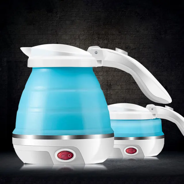 LUCOG Travel Foldable Electric Kettle Food Grade Boil Dry Protection Silicone Collapses Camping Kettle Dual Voltage 110-220V