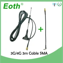 2 шт 4G LTE Антенна 10dbi SMA мужской разъем 698-960/1700-2700 МГц магнитное основание 3 м кабель+ 20 см SMA мама К CRC9 Мужской кабель