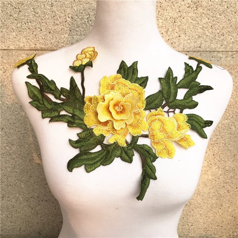 

1pc Yellow Flower Floral Collar Sew Patch Applique Badge Embroidered Bust Dress Handmade Craft Ornament Fabric Stickers