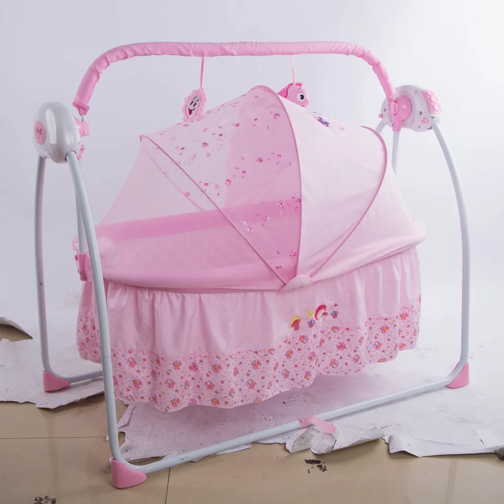 

Baby Rocker Bed Multi-function Crib Intelligent Electric Portable Folding Music Cradle Folding Newborn Baby Crib with Netting