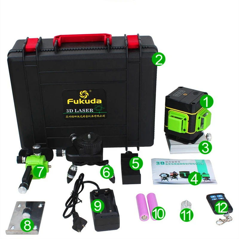 Fukuda Brand 12 Lines 3D MW-94D Laser Level Self-Leveling 360 Horizontal Vertical Cross Super green Laser remote control Fukuda Brand 12 Lines 3D MW-94D Laser Level Self-Leveling 360 Horizontal Vertical Cross Super green Laser remote control