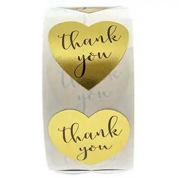 

100 rolls heart shape gold thank you Stickers seal labels 500 Labels stickers scrapbooking for Package stationery sticker