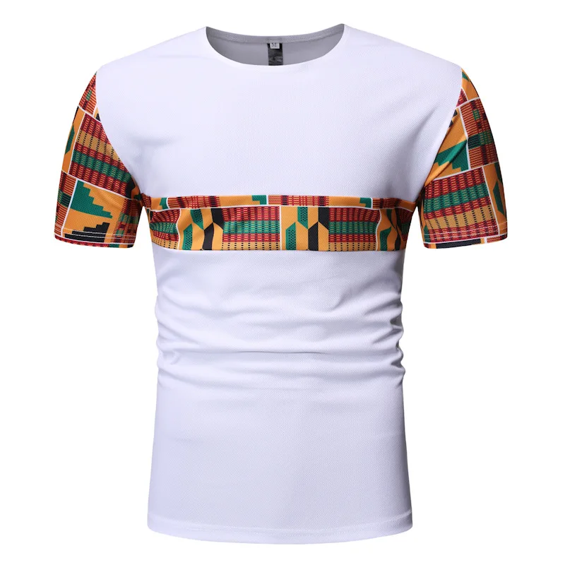 Fashion African Kente Cotton Tee Shirt For Mens Short Sleeves Ghana