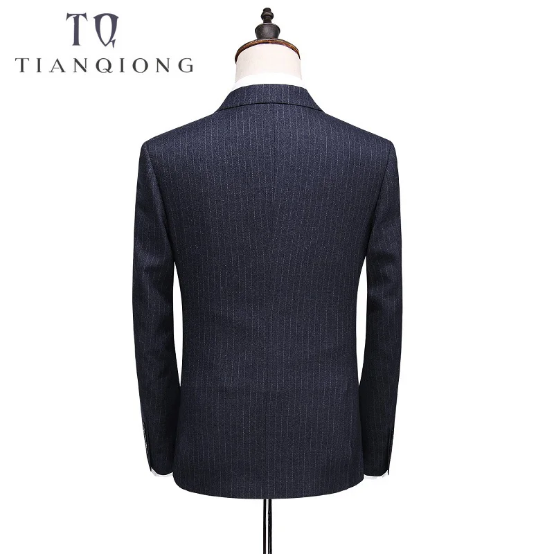 TIAN QIONG Gray Stripe Wool Suit Double-breasted Men Slim Fit Business Formal Suits for Wedding 2017 Brand Tailor Made Suits