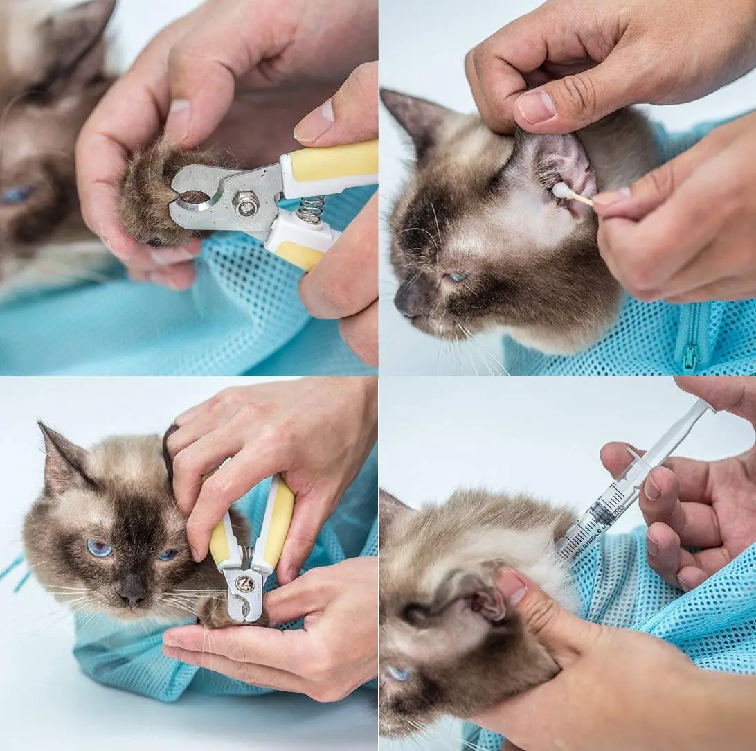 Сетчатый купальный мешок для кошки уход моющие мешки кошачья ванна чистый не