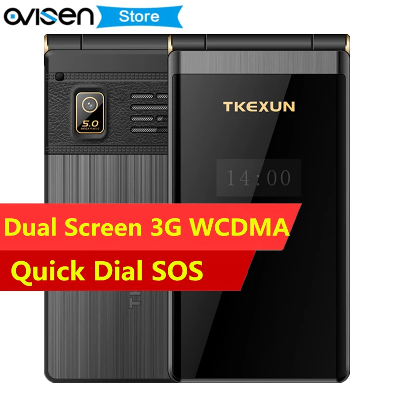 Роскошный 3g WCDMA флип-телефон TKEXUN M2 PLUS 3,0 дюймов сенсорный экран мобильный телефон один ключ циферблат старый человек celulares