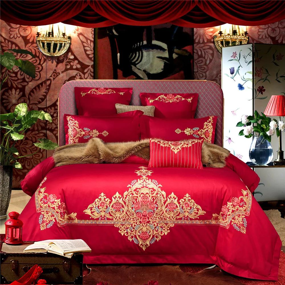 Cotton Chinese Wedding Red Bedding Set Asian Bedding With