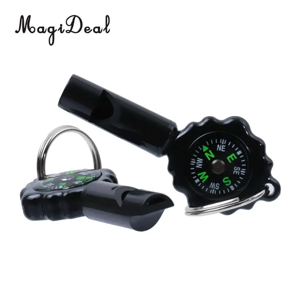 MagiDeal High Quality Professional Military Compass Pack of 2 2 in 1 Whistle Keychain Compass for Outdoor Camping Hiking Sport
