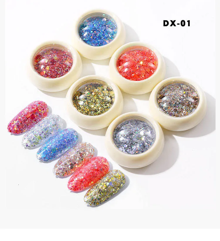 6 Box/Set Holograhic Nail Art Блеск Блестки смешать Размеры шестиугольник Русалка градиент порошок Акриловые Советы УФ гель лак для ногтей хлопья