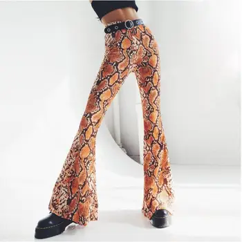 

New Snakeskin Pattern Flare Leggings High Waist Trousers Winter Spring Women Fashion Christmas Party Casual Pants