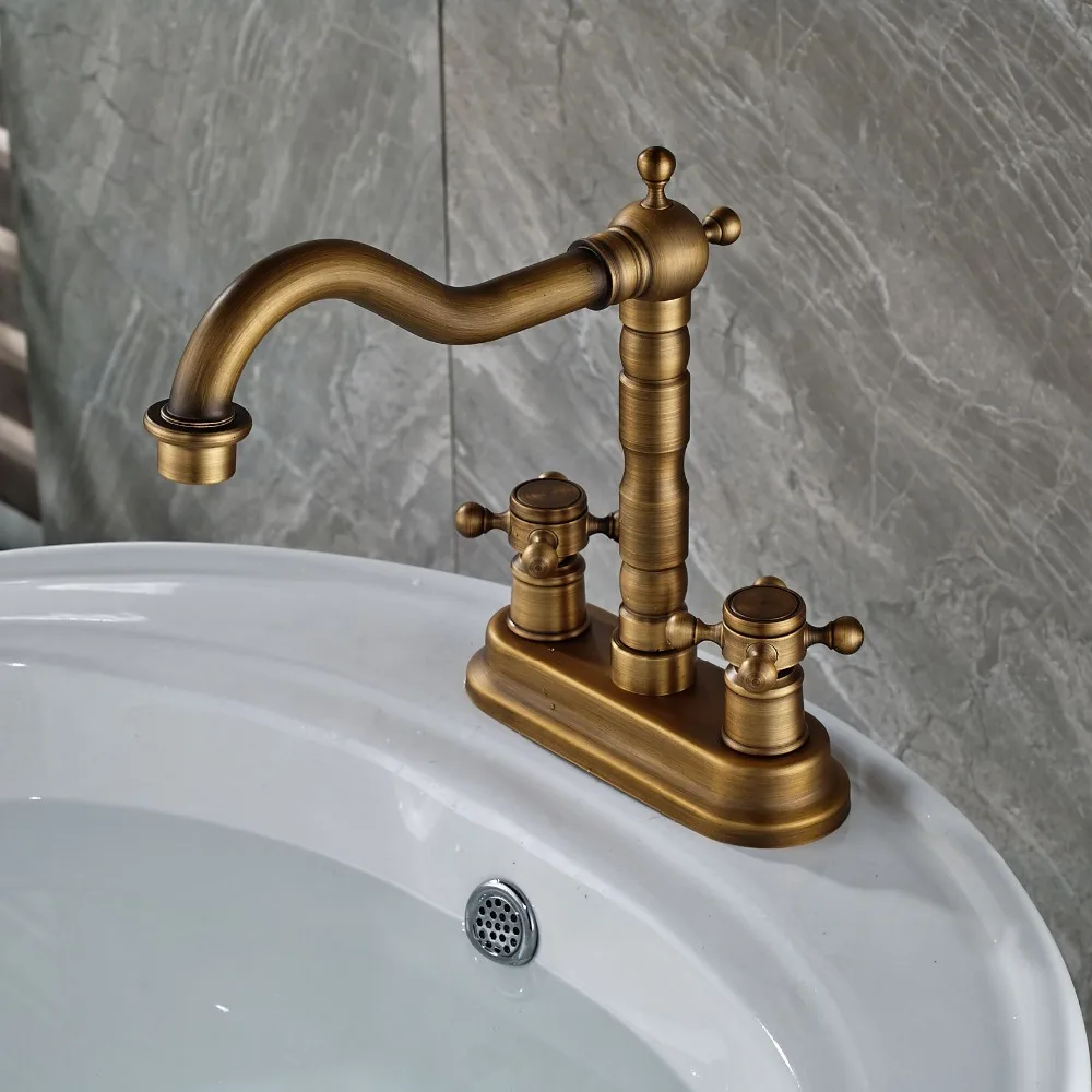 Solid Brass Antique Brass Minispread Bath Basin Faucet With Swivel