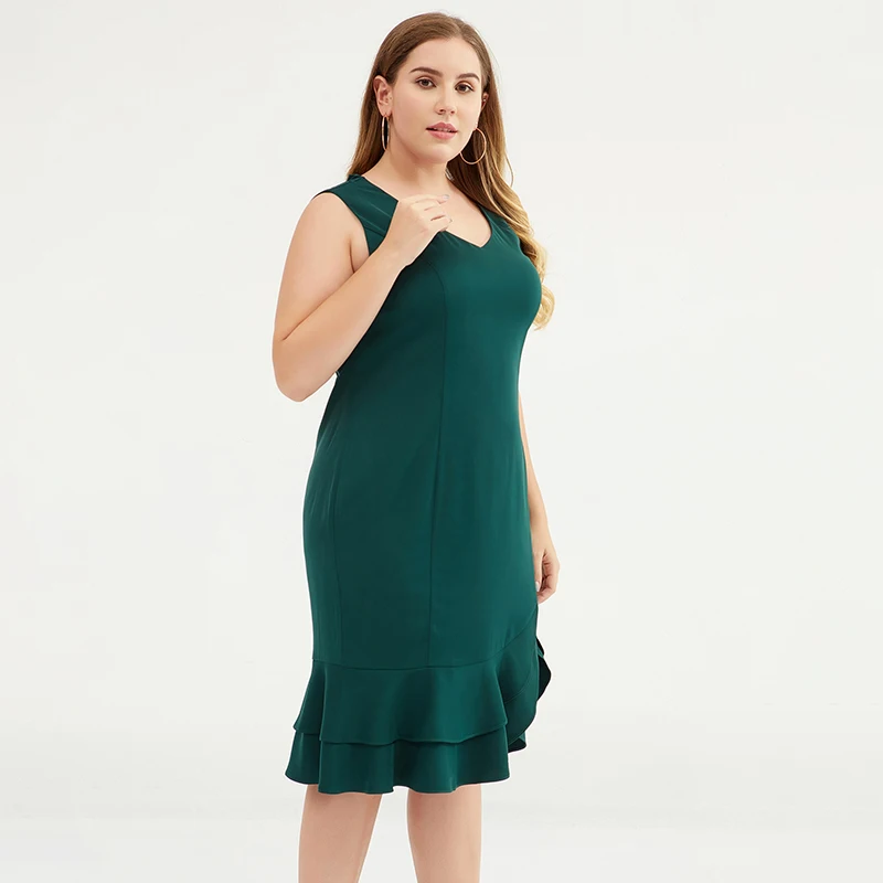 Buykud Sleeveless Solid Loose Vestidos Fashion Green Sleeveless Slit Hem Dress Party Robe Femme 2019 Plus Size L-3XL (11)