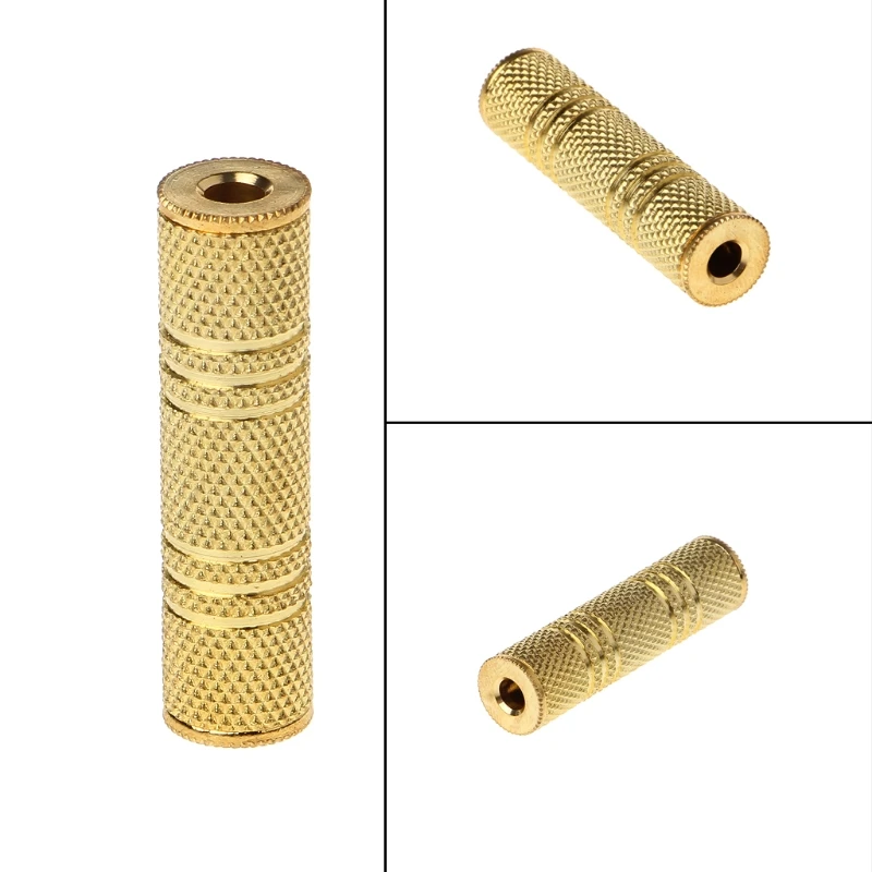 

Gold Metal Stereo 3.5mm Female To Female 1/8" Jack Aux Audio Extender Converter Adapter