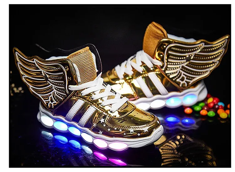 Meninas de Carregamento Crianças Sapatos Luminosa Meninos Usb Esporte Casuais Asa Brilhantes Tênis Luz Led 26 Mamãe e Bebê