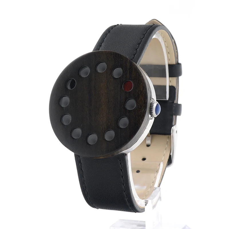 BOBO BIRD L-C12 Round Ebony Wood Stainless Steel Watches Ladies Custom Logo Black Band Fashion Casual Quartz Skeleton Men Watch