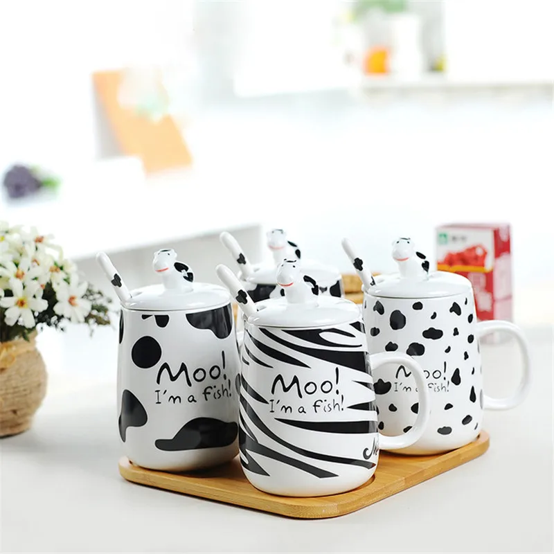 

Moo! I'm a Fish! Ceramic Water Mug Dairy Cow Design Office Coffee Mug,Cute Morning Breakfast Milk Coffee Mugs With Lid Spoon