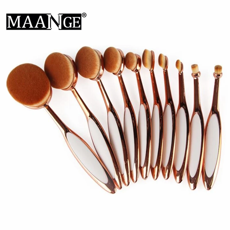 MAANGE 10Pcs/set Rose Gold Makeup Brushes Plastic Handle Mirror Effect