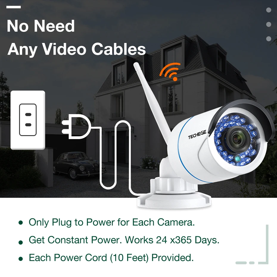  Techege HD 1080P Audio Senza Fili di Visione Notturna Wired Esterna del IP di Wifi Della Macchina F