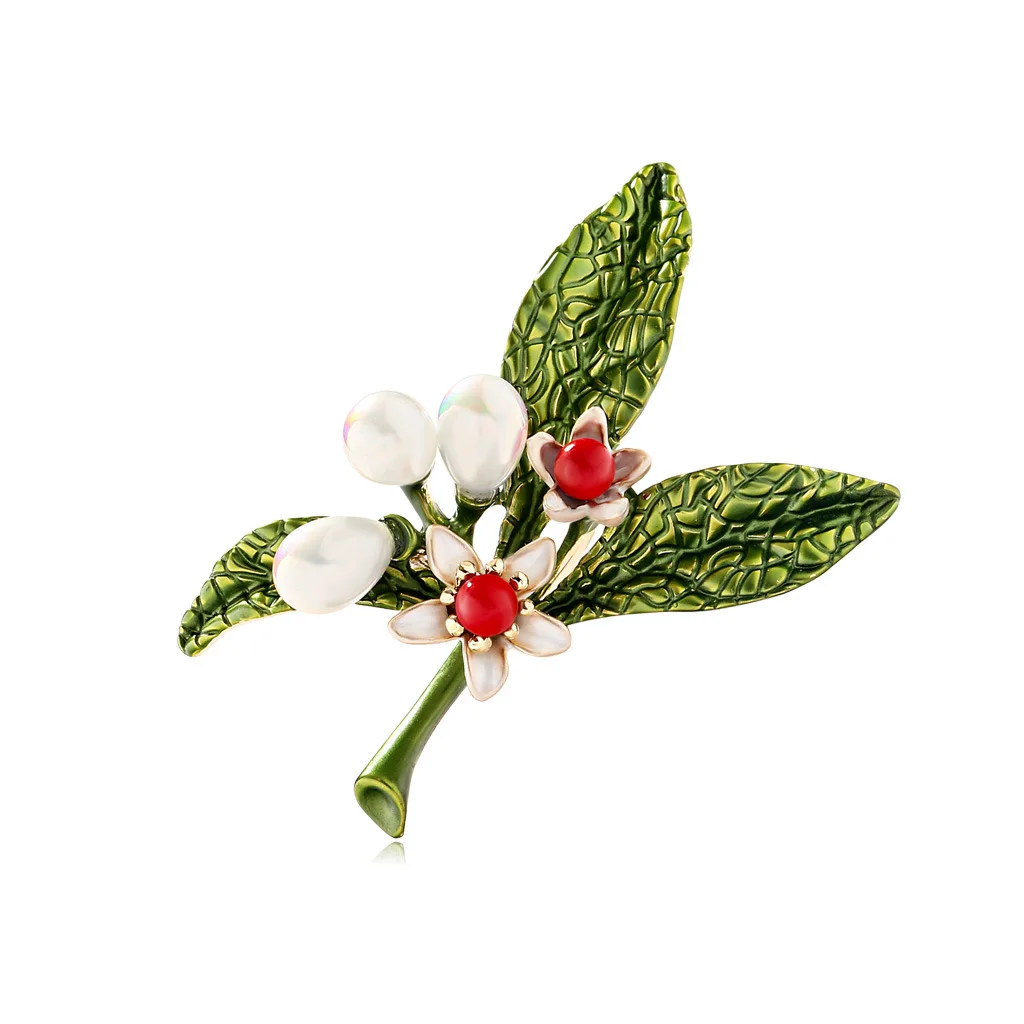 

Green Leaf With Siulated Pearl Flower Plant Brooches for Women Brooch Pins Metal Material Jewelry Accessories