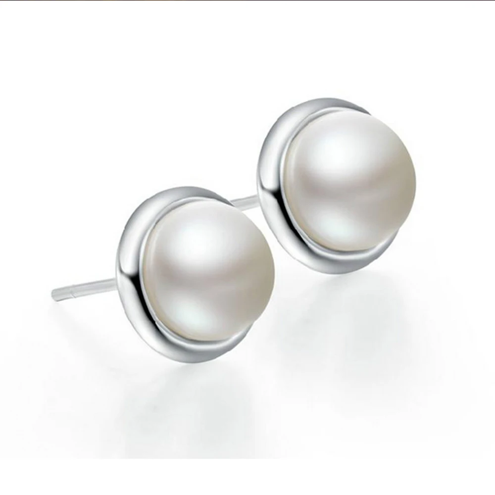 Women's Fashion Silver Plated Imitation Pearl Stud Earrings Simple