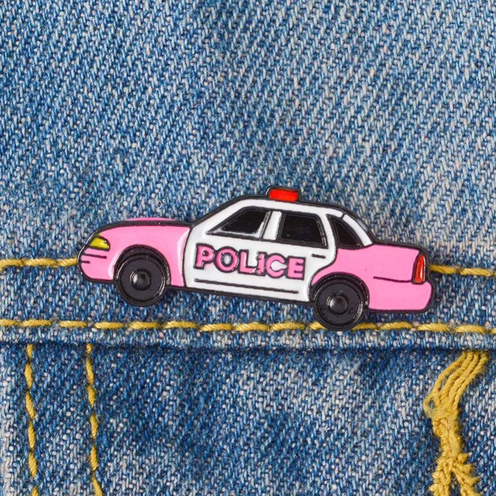 New Pink Police Car Brooch Cartoon Pin Creative Metal Cute Cloth Bag Hat Accessory Gift For Men Women Kids | Украшения и