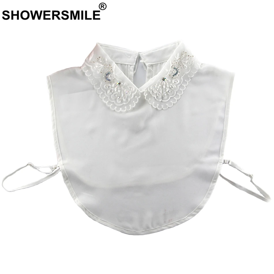

SHOWERSMILE Shirt Collar Women White Elegant Detachable Collar Ladies Removable Embroidery Blouse Top Female Lapel False Collar