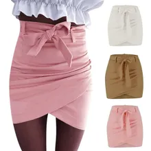 Женская Весенняя летняя сексуальная высокая талия сплошной цвет ретро тонкая гофрированная Короткая секция простая юбка с перекрещивающимися бретелями
