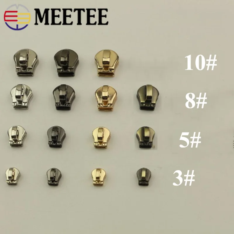 Meetee 10pcs 3 5 8 10 Metal Zipper Head Pull Slider Zip Lock Bag