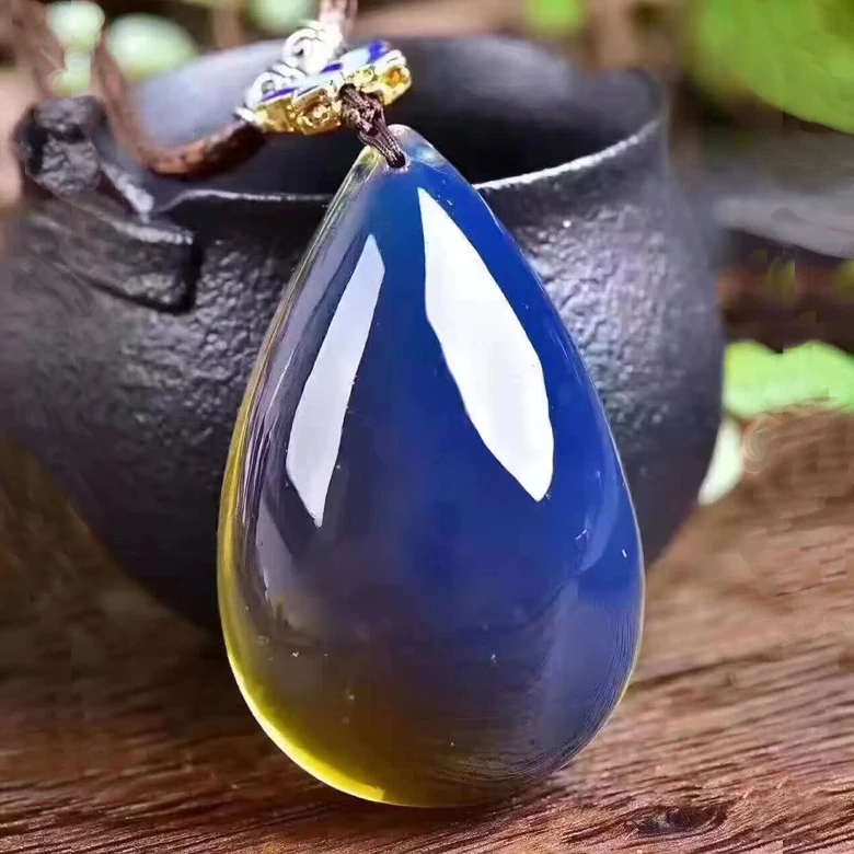 

Natural Blue amber Droplet Sweater Chain Honey Wax Amber Necklace Delicate Gift for Ladies