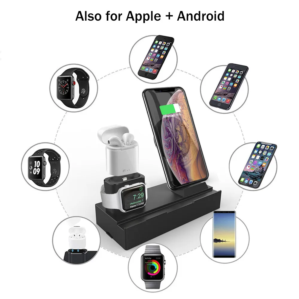 Многофункциональное Беспроводное зарядное устройство для iPhone 7 8 X XS MAX XR док-держатель нагрузка 8 в 1 зарядное устройство быстрое зарядное устройство настольное для Airpods