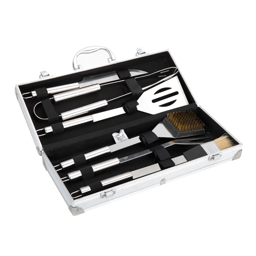 6pcs/Box Stainless Steel BBQ Tool Set Barbecue Cooking Tools Kit with Metal Case TB Sale on