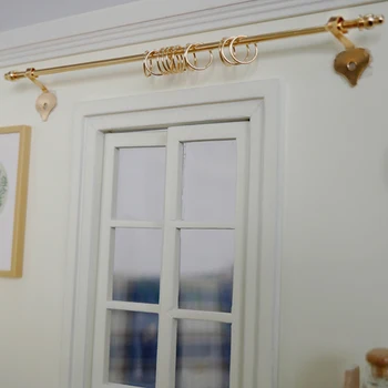 

1:12 Miniature Doll House Miniature Alloy Mini Curtain Golden Rod Exquisite Lace Curtain Doll House Furniture Windows
