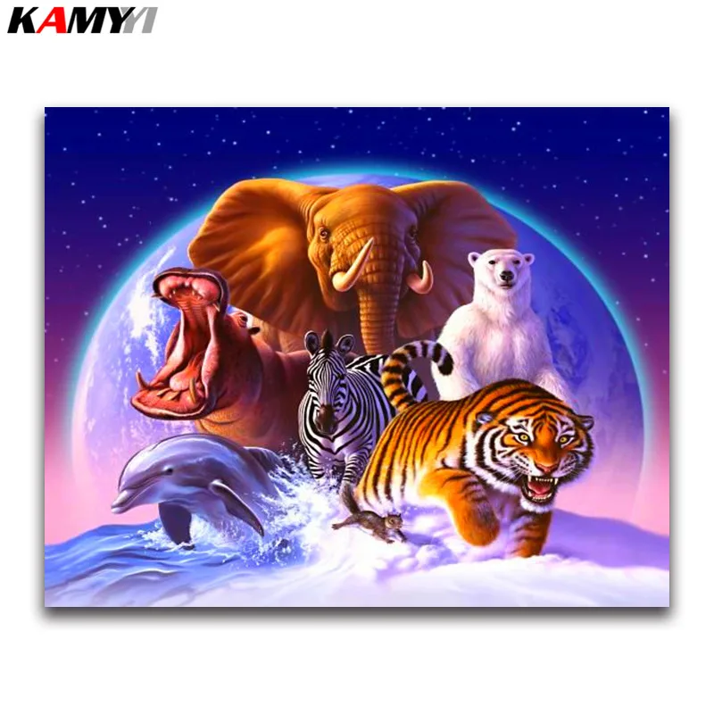 

zoo Full square Diamond painting Cross stitch animal family 3D DIY Diamond embroidery Elephant full round Diamond mosaic tiger