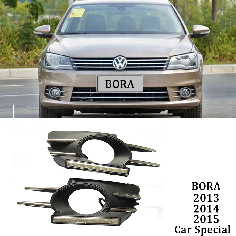 

ECAHAYAKU 2Pcs LED headlight light DRL day running light Car Front Lower Bumper Fog Lights Cover for Volkswagen Bora 2013-2015