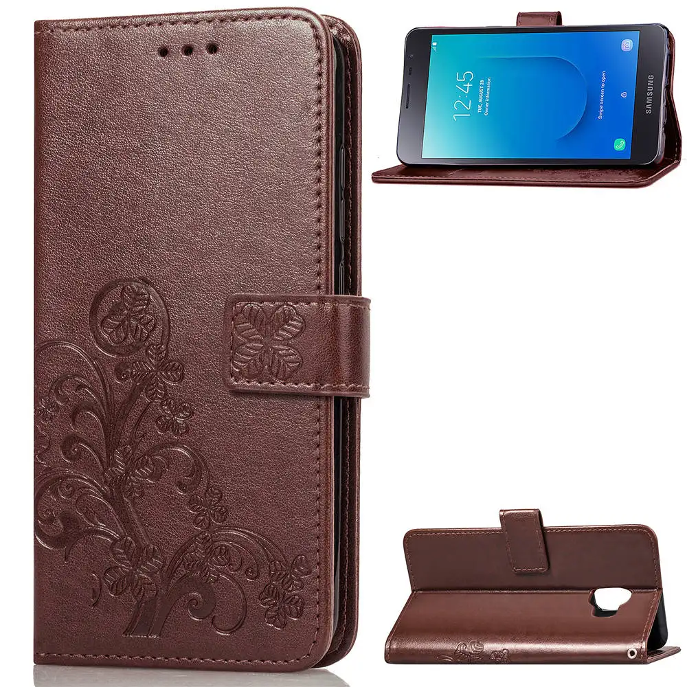 

RNLCW Luxury PU Leather Smartphone Cover Wallet Funda Lucky Clover Pattern Flip Phone Case For Samsung Galaxy J2/J4 Core Coque