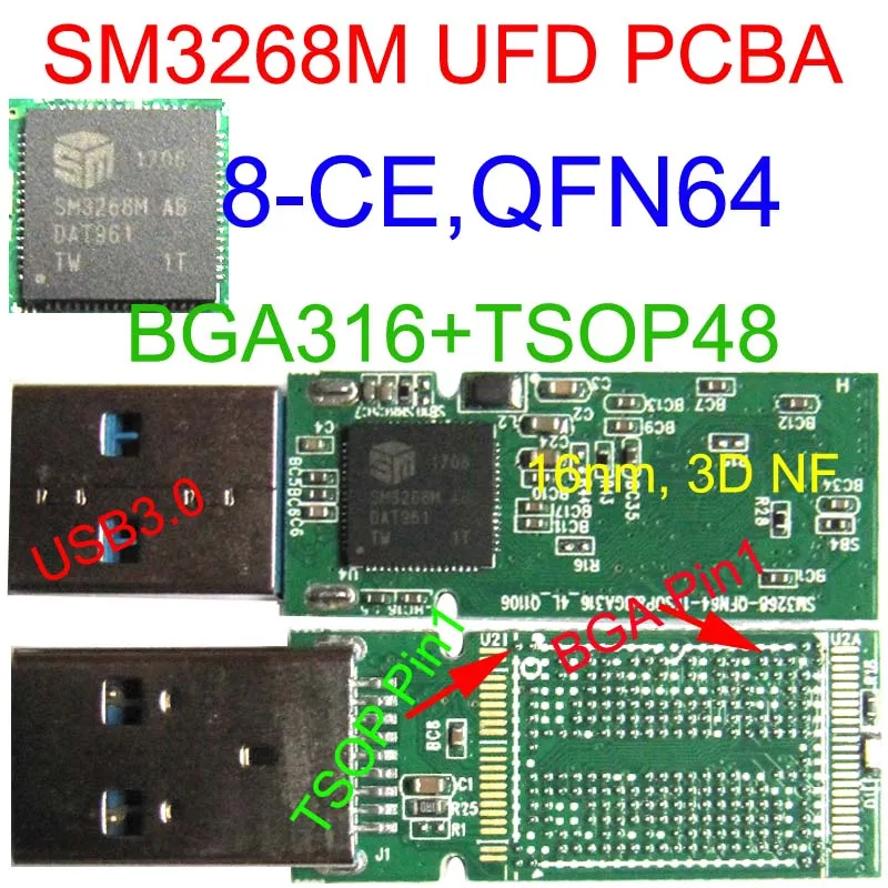 SM3268M UFD PCBA TSOP48 & BGA316 колодки 3268M USB3.0 флэш накопитель DIY Набор UDF SM326M AB QFN64 контроллер