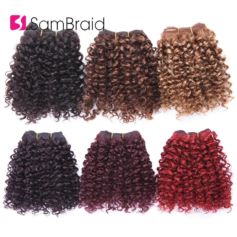 

SAMBRAID Short Afro Kinky Curly Hair Extensions 3 Bundles 8 Inches Blended Hair Weaves Ombre Hair Wefts Synthetic hair For Women