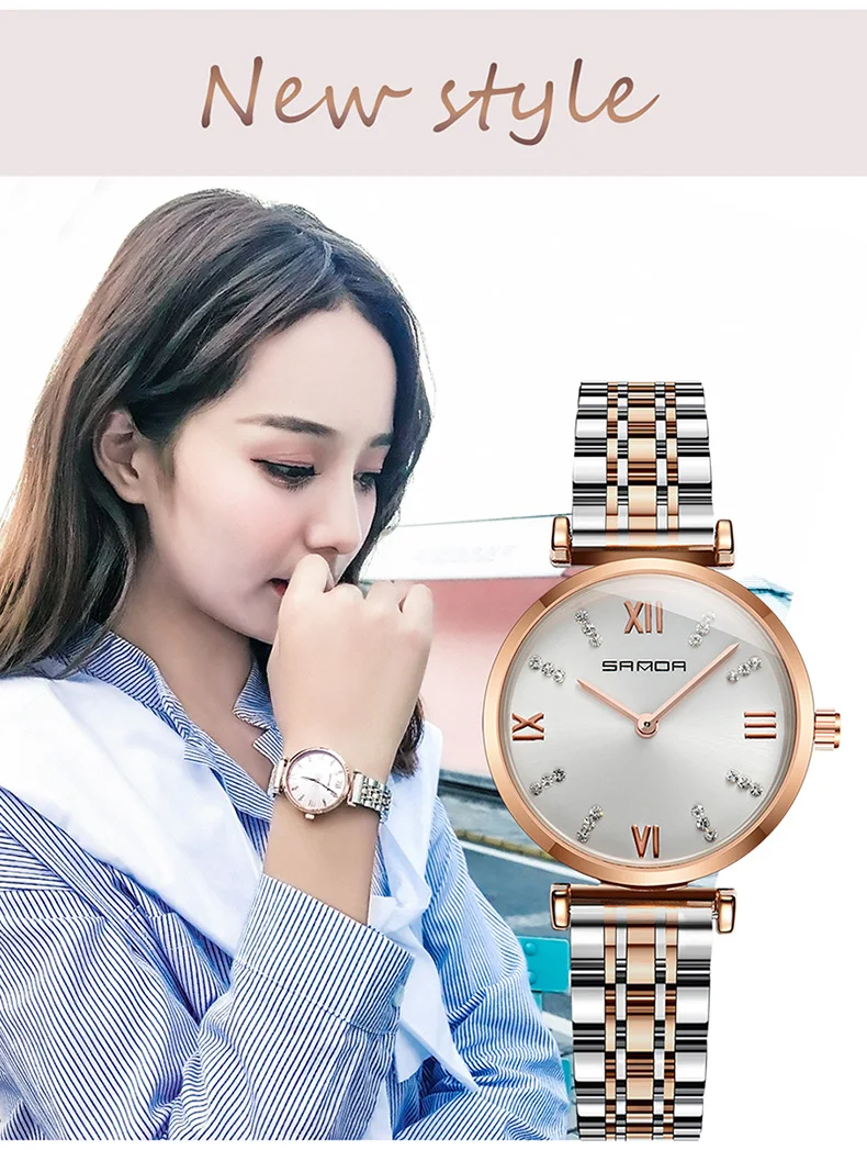Relojes de marca famosa de oro rosa, reloj vintage a prueba de agua informal de estrella de las señoras, reloj de diseñador de moda de acero inoxidable para mujer - 2