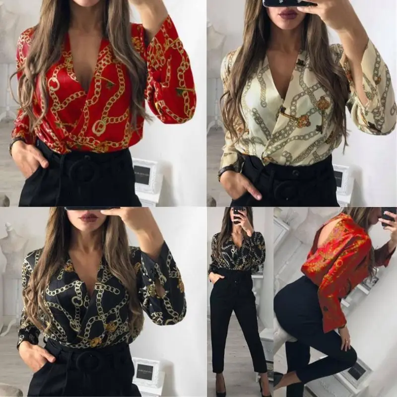 

Women's Vintage Floral V Neck Long Sleeve Romper Bodycon Bodysuit Jumpsuit Leotard Tops
