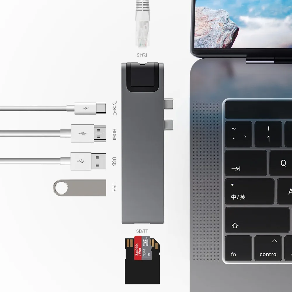 

Sinstar Dual USB C Hub with 3 USB 3.0 SD/TF Card Reader Type-C Hub Charging Thunderbolt Fast Data Transfer for Macbook Pro