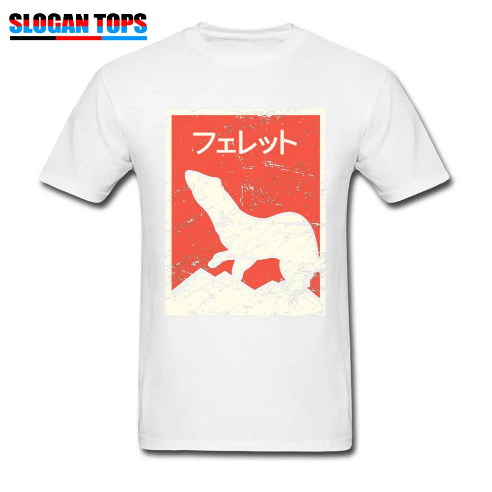cosie Casual Round Collar Top T-shirts Summer/Autumn Tops Tees Short Sleeve for Men Fashion Pure Cotton Casual Tshirts Ferret Vintage Style Japanese Design 30487 white